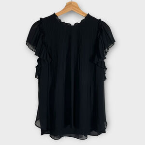 ANN TAYLOR Chiffon Black Top SMALL Pullover Lined Pleated Careercore Office